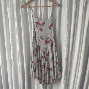 Free People Mini Dress with Red Floral and Olive colored Leaves